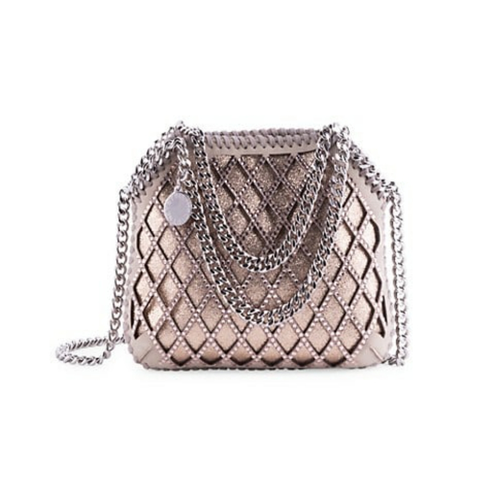 Tiny Falabella Embellished Lattice Metallic Tote blush
